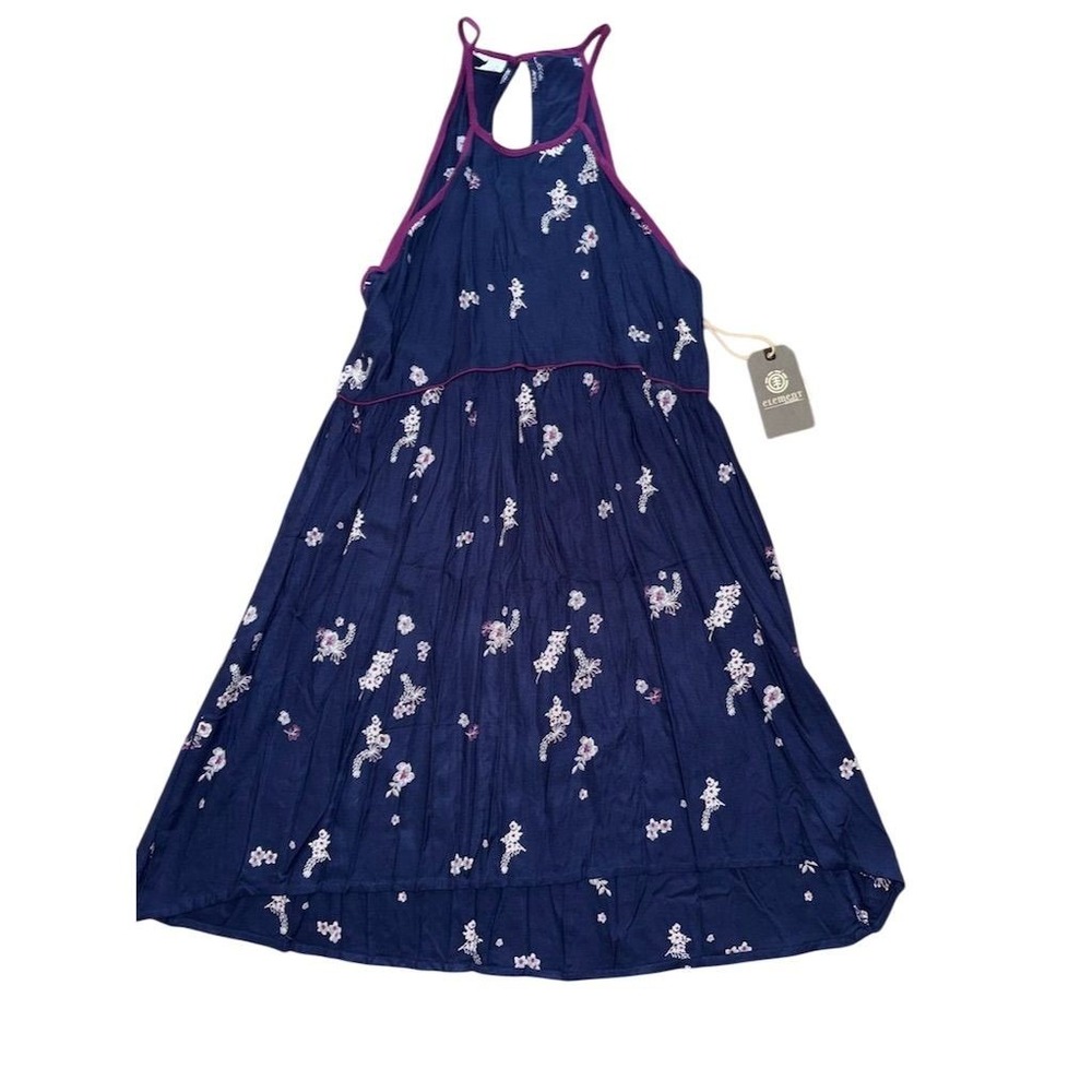 Element Eden Women's Blue Floral Halter Dress M Knee Length art to wear resort